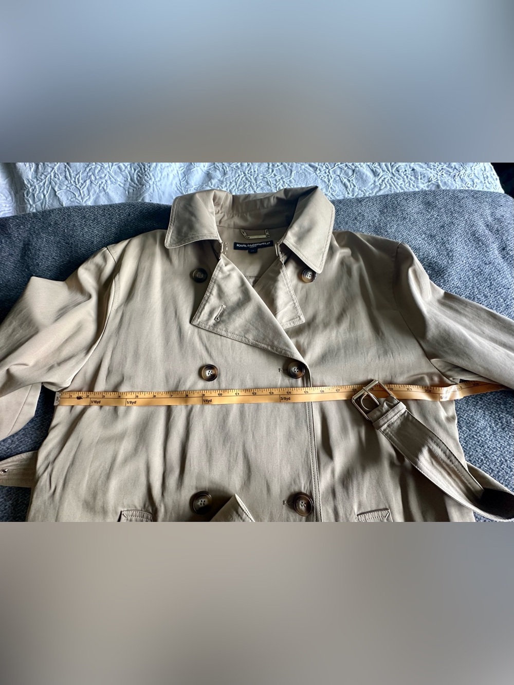 Karl Lagerfeld Gabardine Rushed Sleeve Trench Coat NWT - Picture 15 of 17